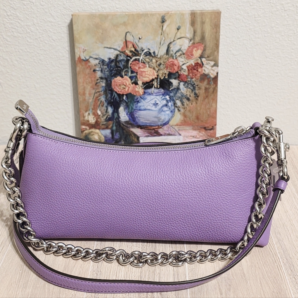 Coach Charlotte Shoulder Bag Pebbled Leather Crossbody Purple Iris Silver chain - Picture 2 of 16